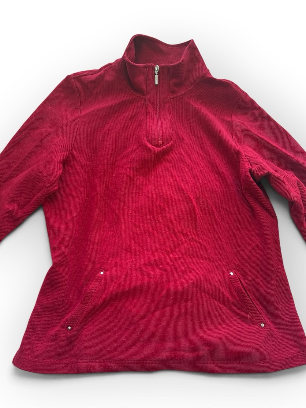 Karen Scott Deep Red Quarter-Zip Fleece Pullover